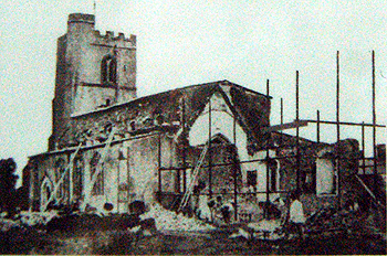Caddington church under restoration in 1875